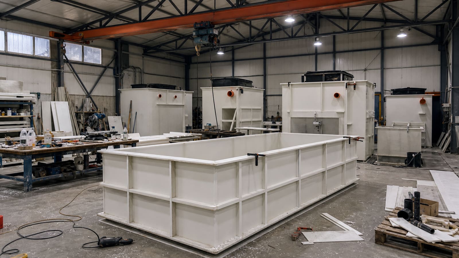 Hy-Treat polypropylene fabrication workshop with custom process tank