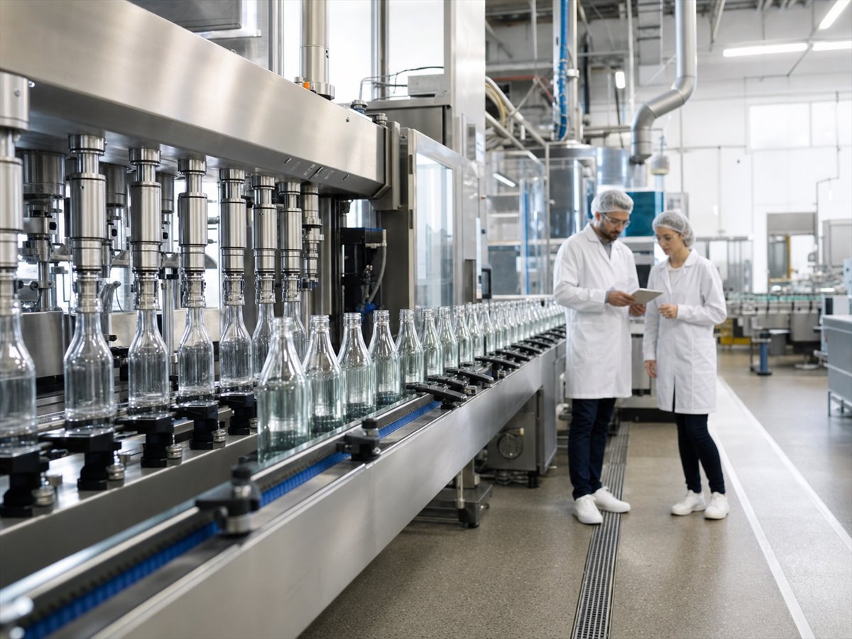 Beverage bottling line in a modern production facility